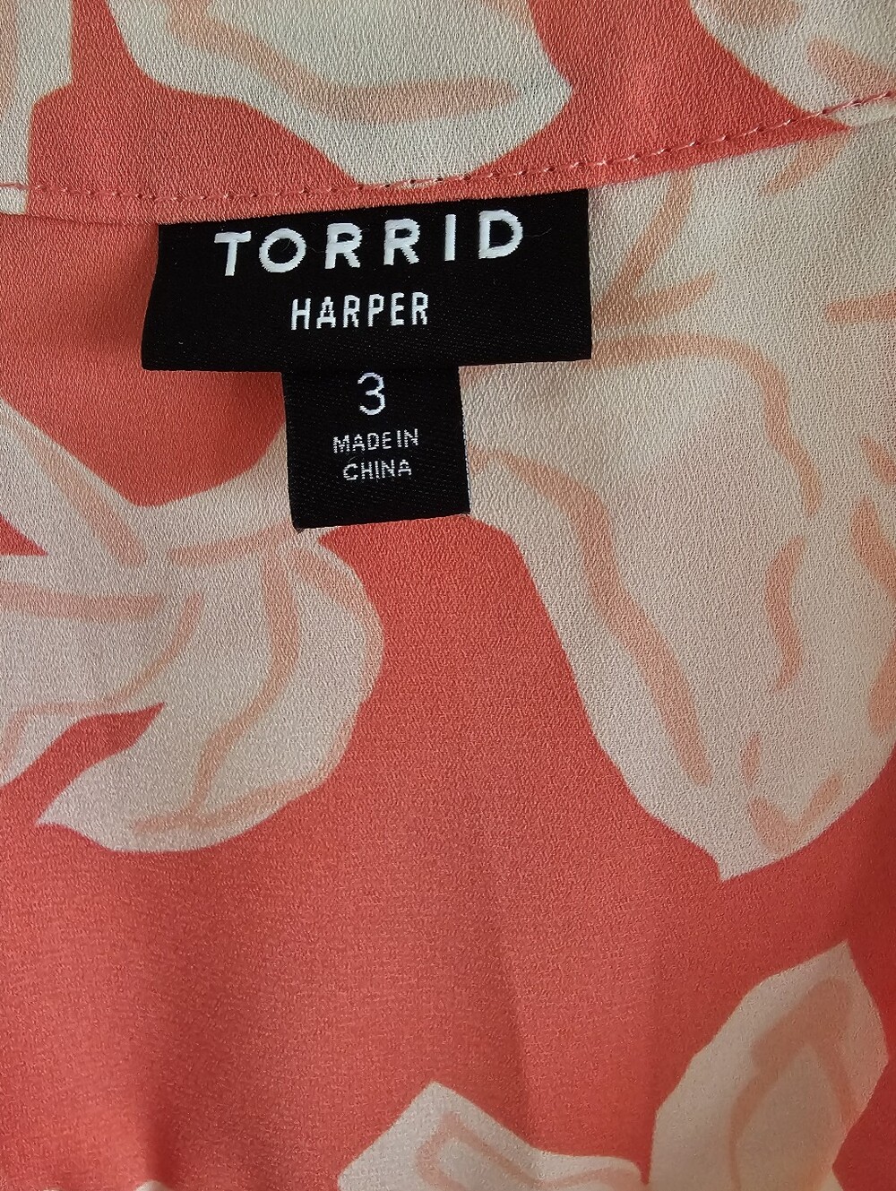 Torrid Harper 3/4 Sleeve Pullover Blouse Coral and Cream - Picture 4 of 4